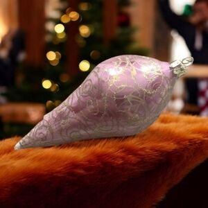 Christmas ornament hand blown glass hand painted mauve & gold Beautiful …